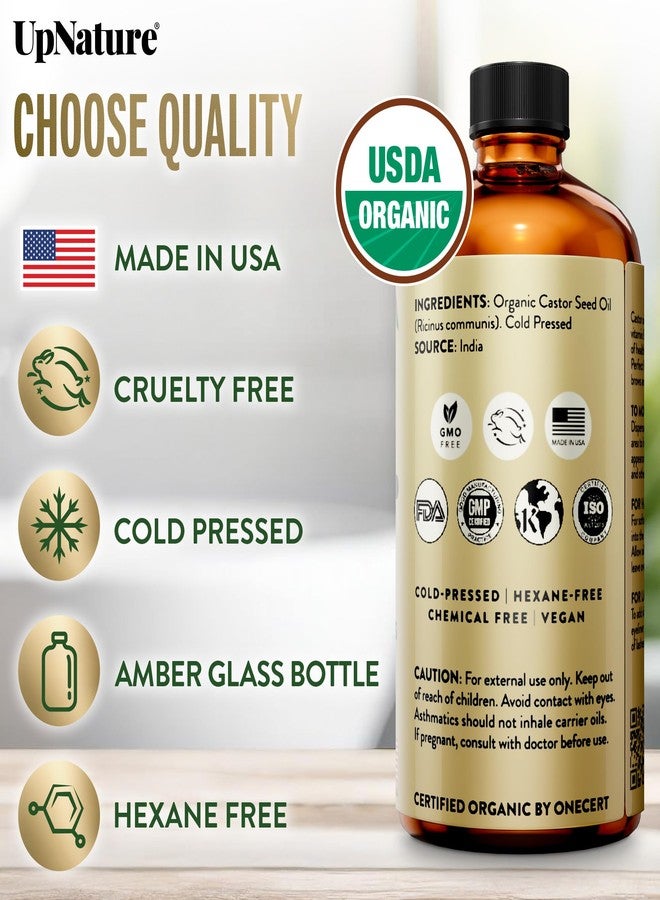 UpNature Organic Castor Oil in Glass Bottle (16 oz) 100% Pure Cold Pressed Unrefined Castor Oil for Hair Skin Face (Hexane Free) - Image 3